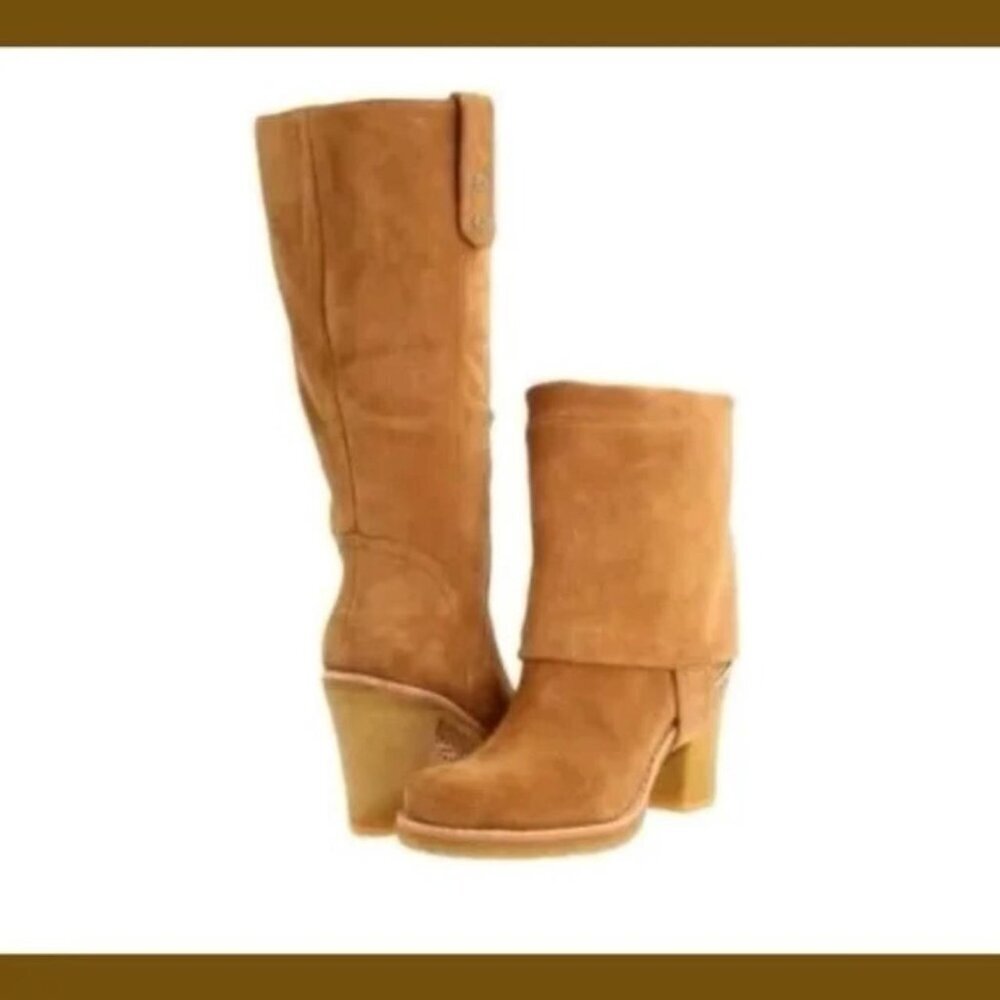 Ugg Australia Josie Boots Mid Calf Convertible Ankle Boot Bootie Tan Suede 6